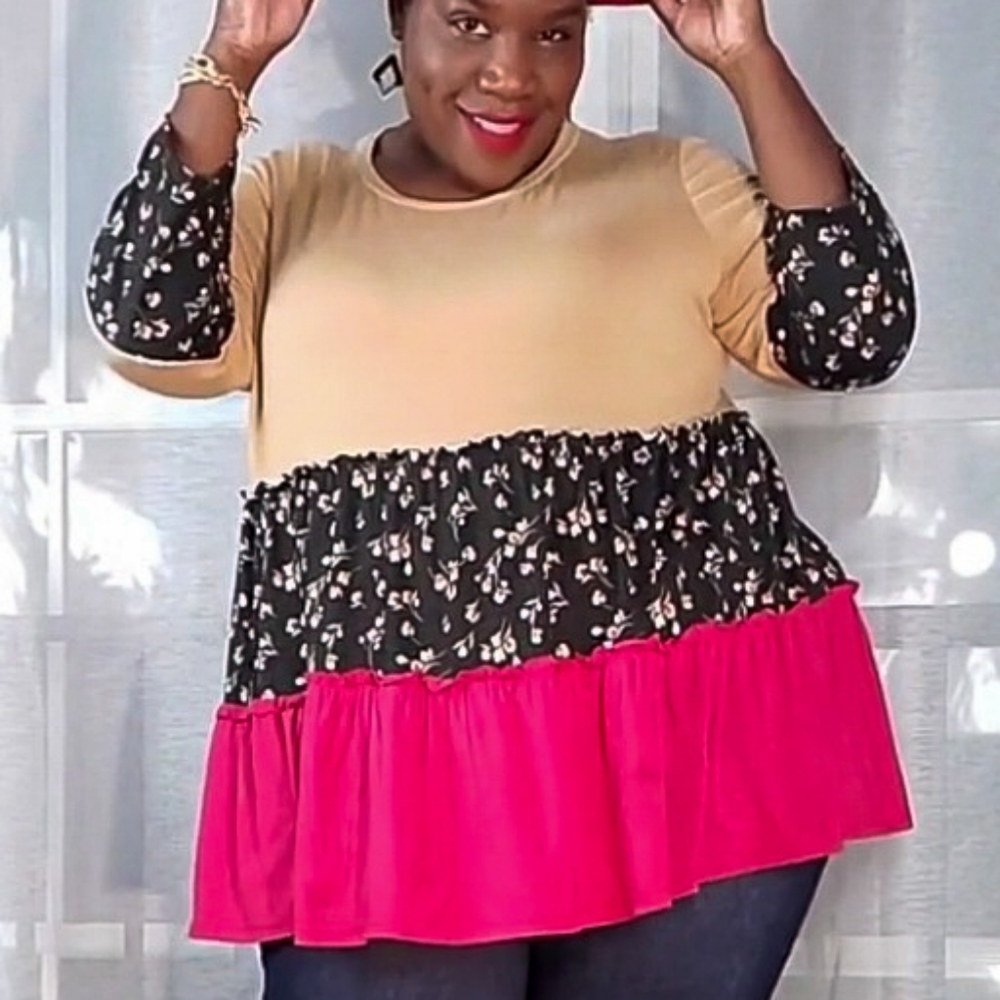 Color Blocked Ruffle Tunic Top